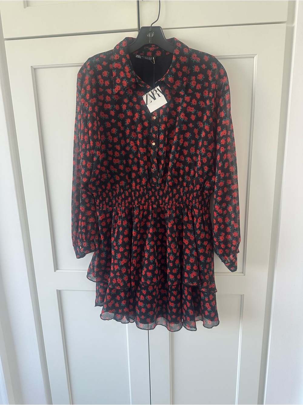Zara Black Dress with Red Floral Print